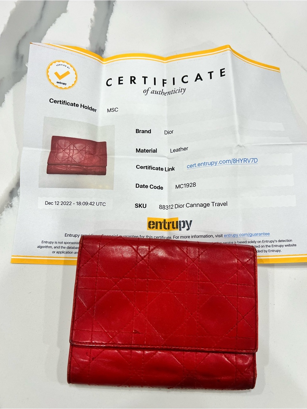 Authentic Christian Dior Cannage Travel Wallet Red + COA